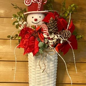 Festive Snowman Holiday Arrangement with Red Accents